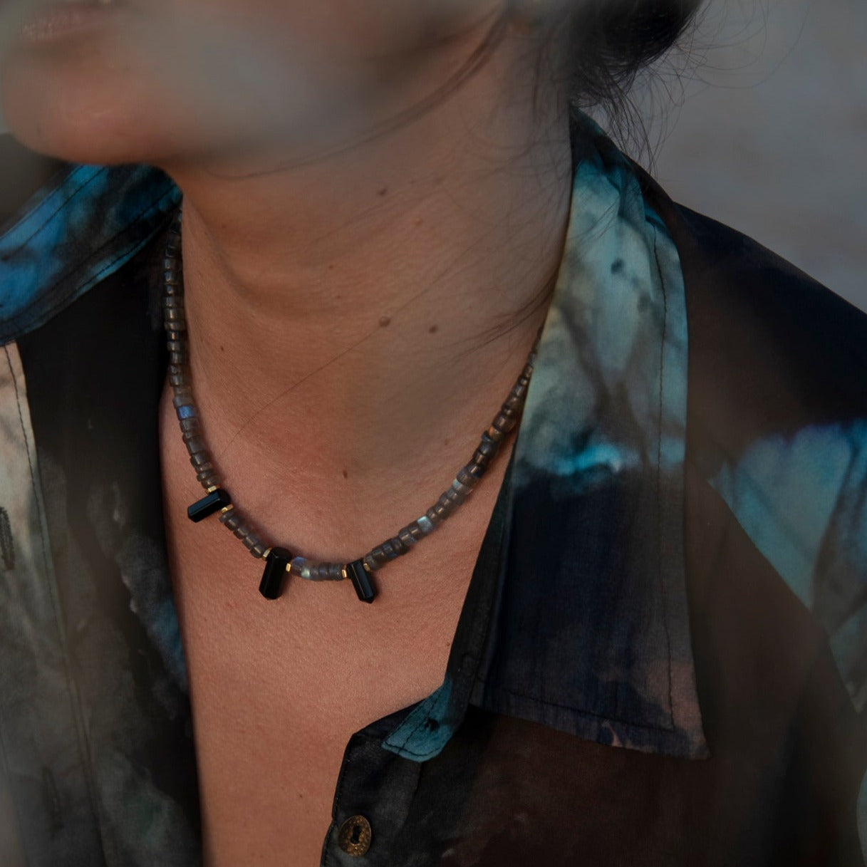 Labradorite Crystal Trio Necklace; the manifestation stone